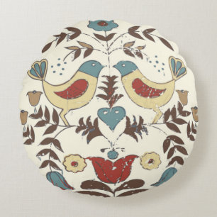 Pennsylvania Dutch Amish Hex Sign Bird Americana Round Cushion