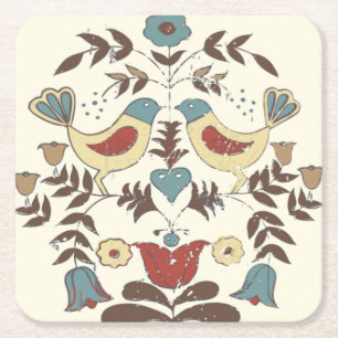 Pennsylvania Dutch Amish Hex Sign Bird Americana Square Paper Coaster