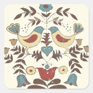 Pennsylvania Dutch Amish Hex Sign Bird Americana Square Sticker
