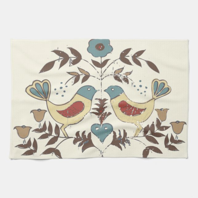 Pennsylvania Dutch Amish Hex Sign Bird Americana Tea Towel (Horizontal)