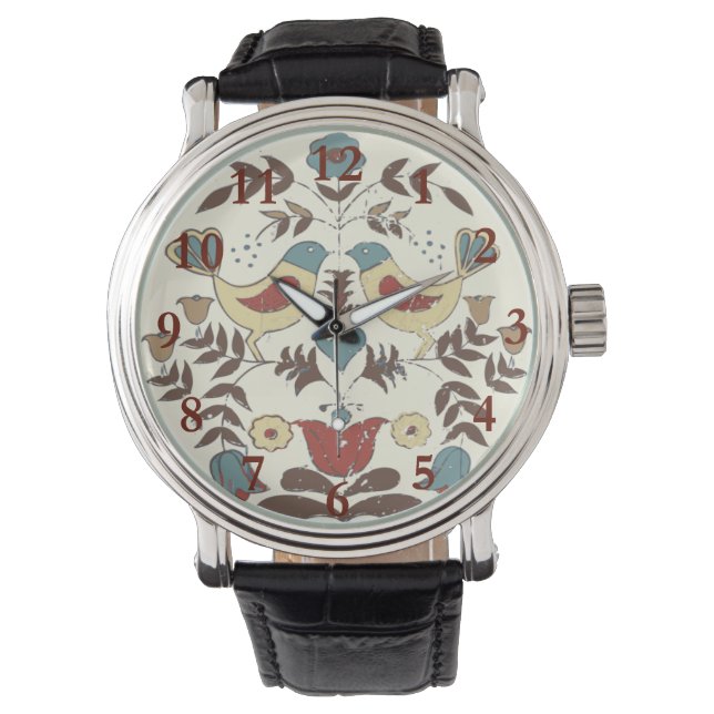 Pennsylvania Dutch Amish Hex Sign Bird Americana Watch (Front)