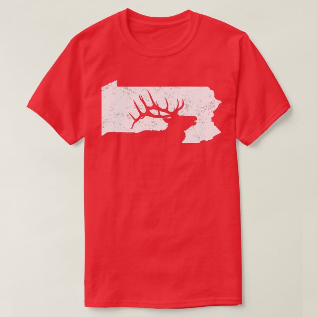 Pennsylvania Elk Hunting Bull Elk PA State Shape  T-Shirt (Design Front)