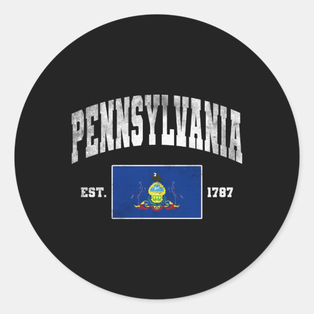 Pennsylvania Est 1787 Pa Flag Worn Classic Round Sticker (Front)