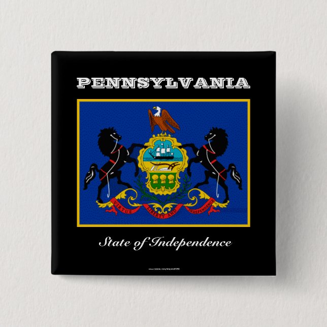 Pennsylvania flag and slogan 15 cm square badge (Front)