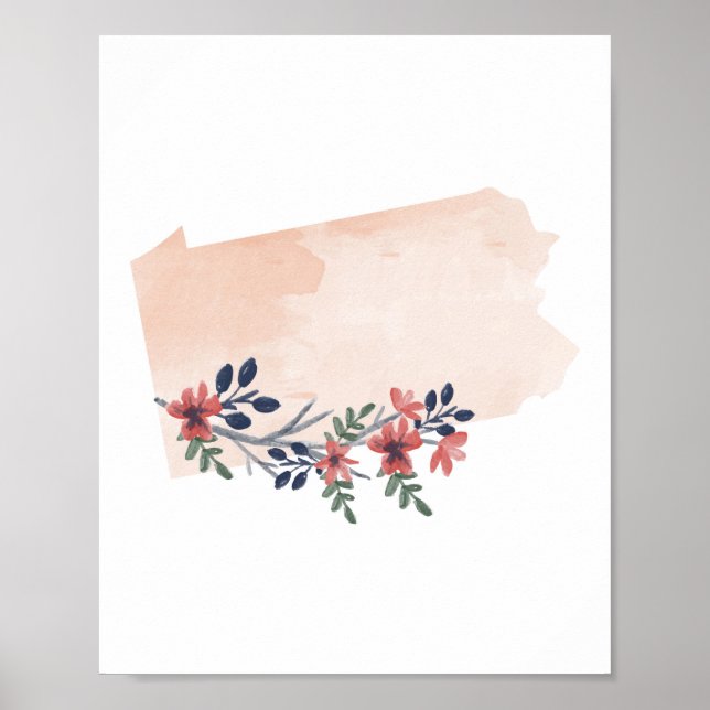 Pennsylvania Floral Watercolor State Poster (Front)