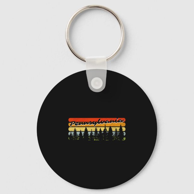 Pennsylvania Forest Sunset Trees Cabin Theme Souve Key Ring (Front)