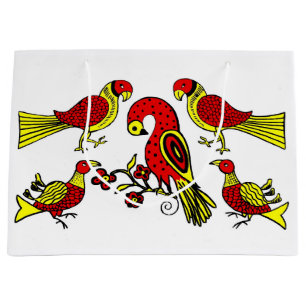 Pennsylvania German folk art birds print Large Gift Bag