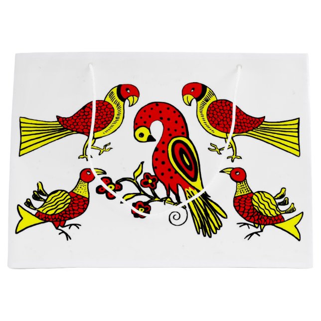 Pennsylvania German folk art birds print Large Gift Bag (Front)