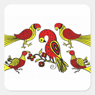 Pennsylvania German folk art birds Square Sticker