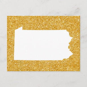 Pennsylvania in White and Gold Glitter Postcard