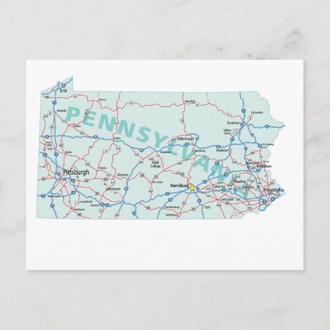 Pennsylvania Interstate Map Postcard (Front)