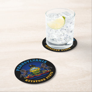 PENNSYLVANIA KEYSTONE STATE FLAG ROUND PAPER COASTER