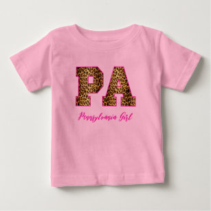 “Pennsylvania” Leopard Font USA State Pride Custom Baby T-Shirt