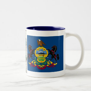 Pennsylvania Map and State Flag Two-Tone Coffee Mug