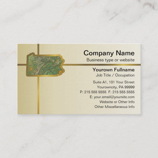 Pennsylvania Map Business Card (Front)