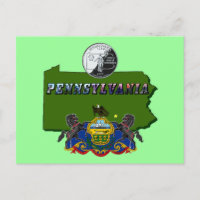 Pennsylvania Map, Quarter, Flag and Picture Text