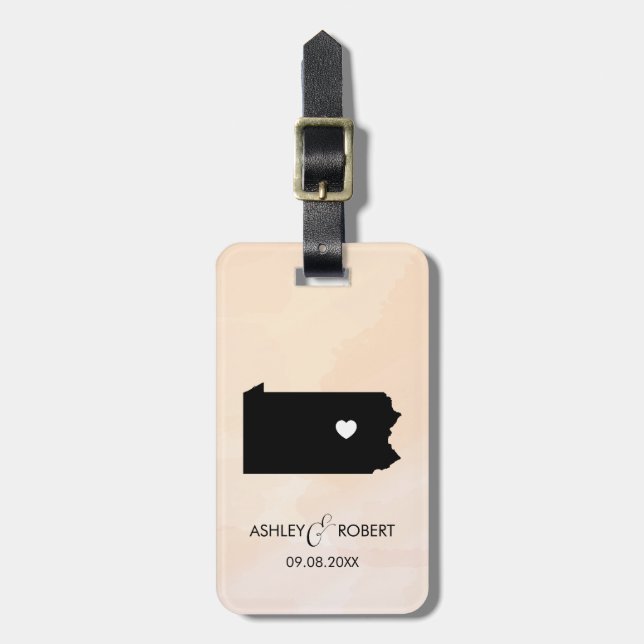 Pennsylvania Map Wedding Luggage Tag, Custom Gift Tag (Front Vertical)