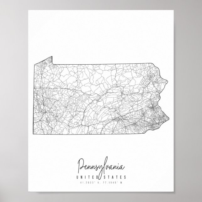 Pennsylvania Minimal Street Map Poster (Front)