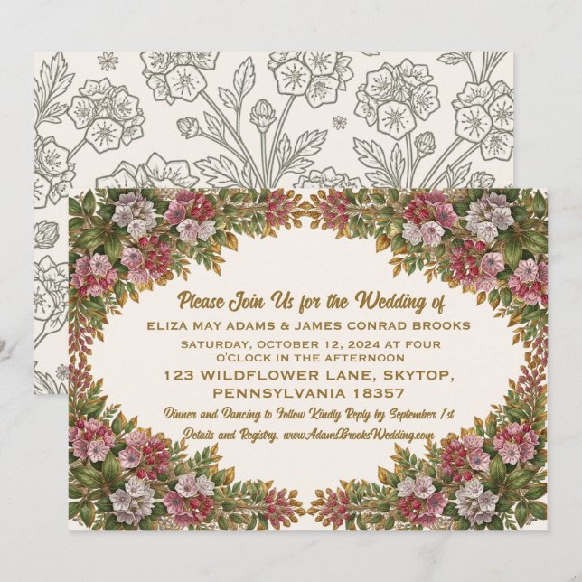 Pennsylvania Mountain Laurel Wedding Invitation (Front/Back)