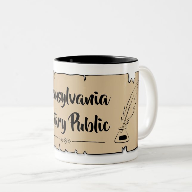 Pennsylvania Notary Public Scroll Feather Quill Two-Tone Coffee Mug (Front Right)
