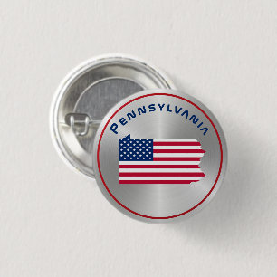 Pennsylvania Patriotic Map American Flag 3 Cm Round Badge