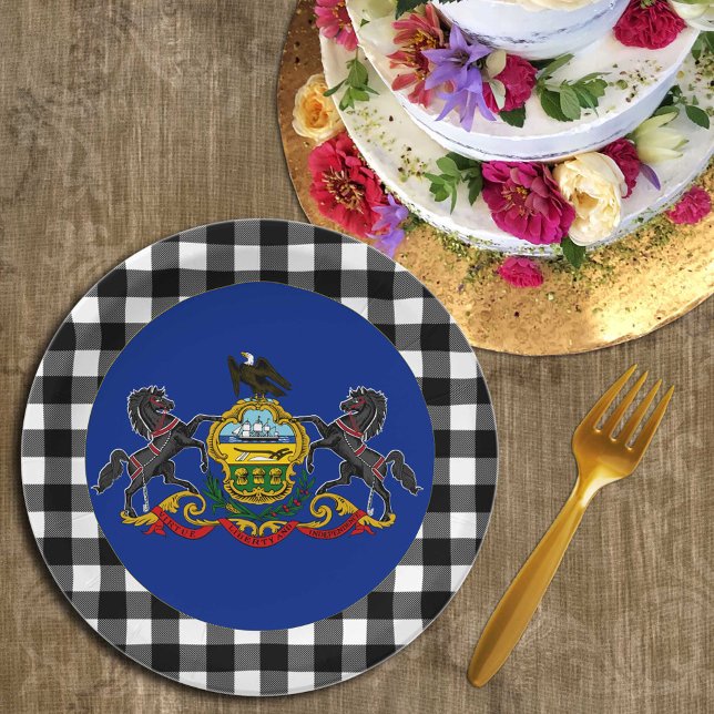 Pennsylvania Plate, buffalo plaid, Flag Paper Plate (Creator Uploaded)