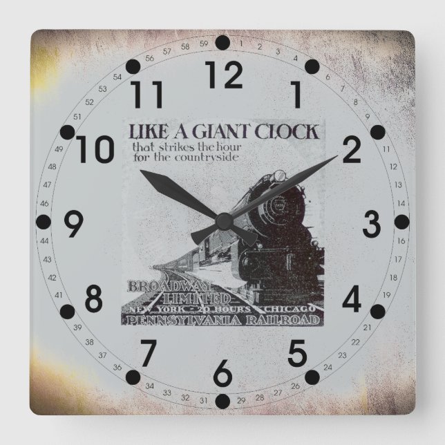 Pennsylvania Railroad Broadway Limited 1929 Square Wall Clock (Front)