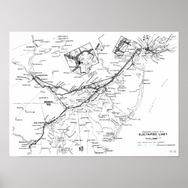 Pennsylvania Railroad Electrified Lines Map 1956 Poster (Front)