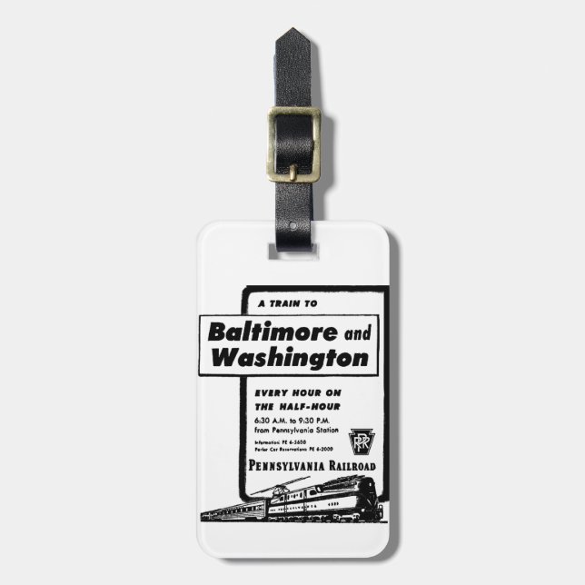 Pennsylvania Railroad Hourly Trains 1948 Luggage Tag (Front Vertical)