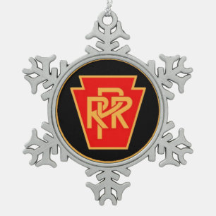 Pennsylvania Railroad Logo, Black & Gold Snowflake Pewter Christmas Ornament