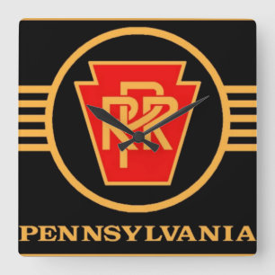 Pennsylvania Railroad Logo, Black & Gold Square Wall Clock