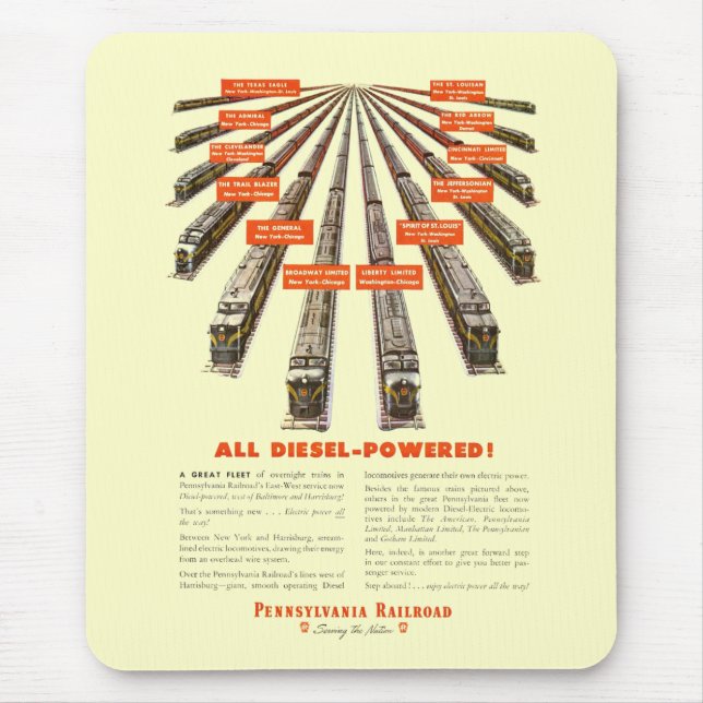 Pennsylvania Railroads East-West Now all Diesel Mouse Mat (Front)