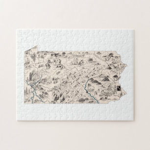 Pennsylvania Shaped Vintage Picture Map Jigsaw Puzzle