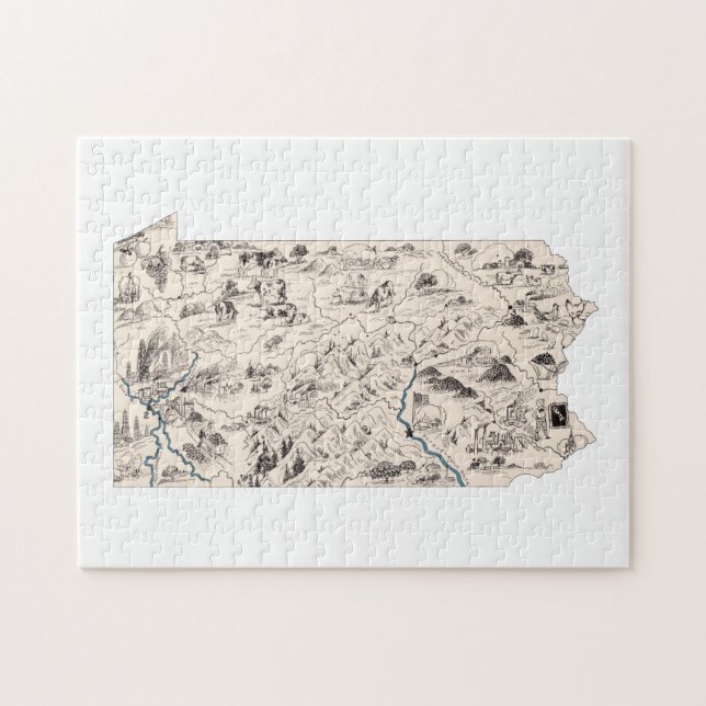 Pennsylvania Shaped Vintage Picture Map Jigsaw Puzzle (Horizontal)