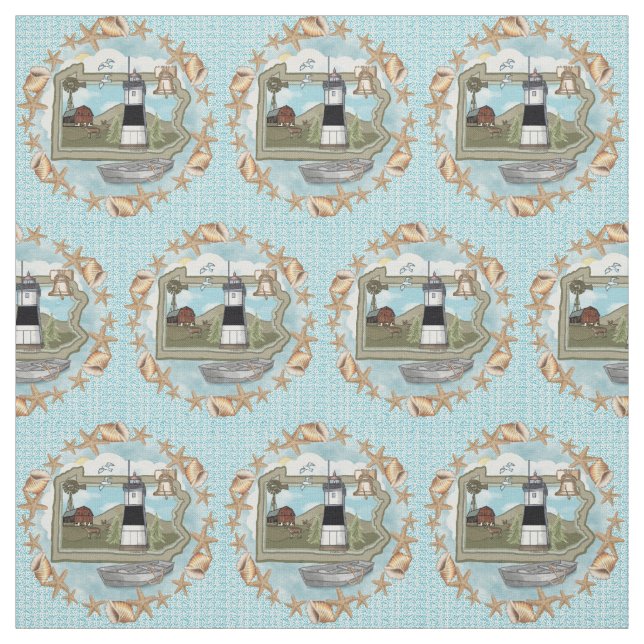 Pennsylvania Shells Lighthouse Fabric (Swatch)