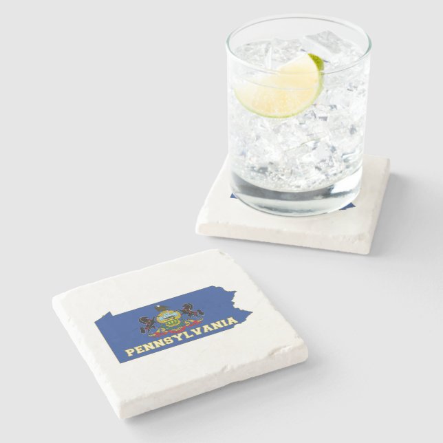 Pennsylvania Silhouette Map Shaped State Flag Stone Coaster (Side)