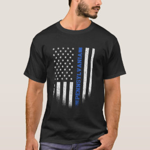 Pennsylvania State Blue Line US Flag PA Police Off T-Shirt