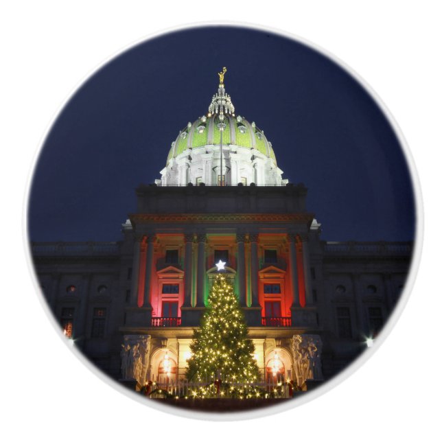Pennsylvania State Capitol Christmas Tree Lights Ceramic Knob (Front)