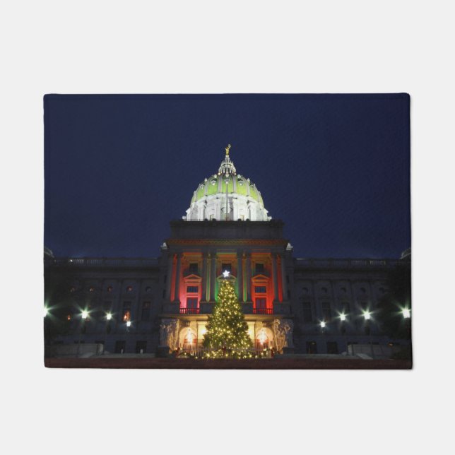 Pennsylvania State Capitol Christmas Tree Lights Doormat (Front)