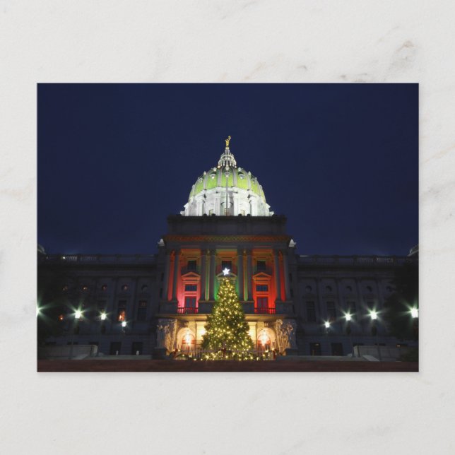 Pennsylvania State Capitol Christmas Tree Lights Holiday Postcard (Front)