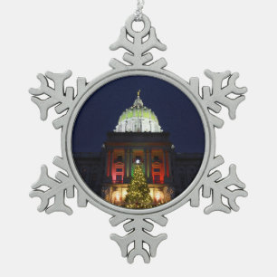 Pennsylvania State Capitol Christmas Tree Lights Snowflake Pewter Christmas Ornament