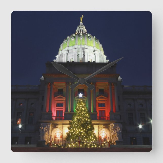 Pennsylvania State Capitol Christmas Tree Lights Square Wall Clock (Front)