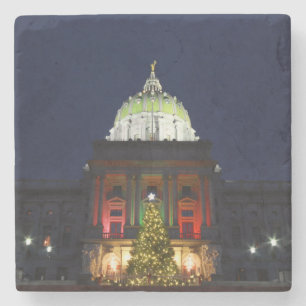 Pennsylvania State Capitol Christmas Tree Lights Stone Coaster