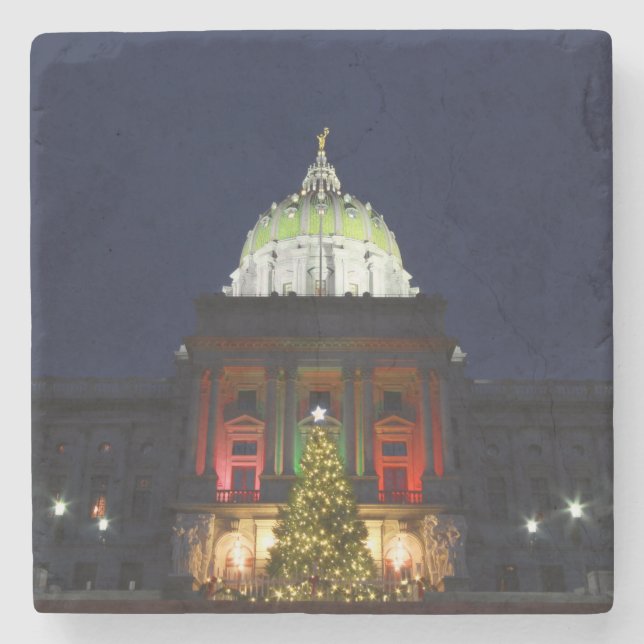 Pennsylvania State Capitol Christmas Tree Lights Stone Coaster (Front)