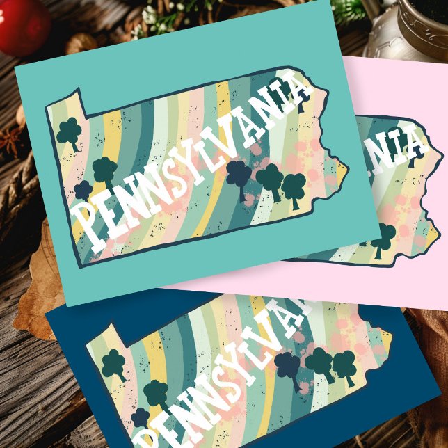 Pennsylvania State Map Illustrated Bold Colourful Postcard (Pennsylvania State Map Illustrated Bold Colorful Postcard
)