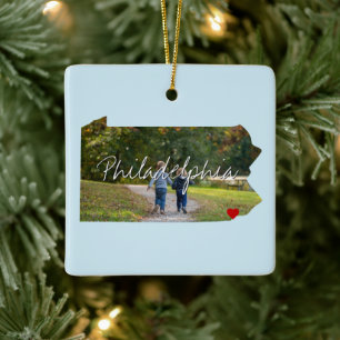 Pennsylvania State Photo insert and town name Ceramic Ornament