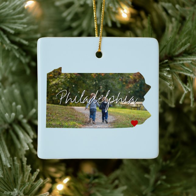 Pennsylvania State Photo insert and town name Ceramic Ornament (Tree)