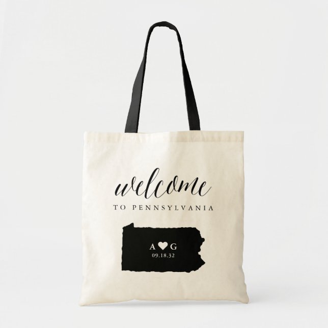 Pennsylvania State Silhouette Wedding Welcome Tote Bag (Front)
