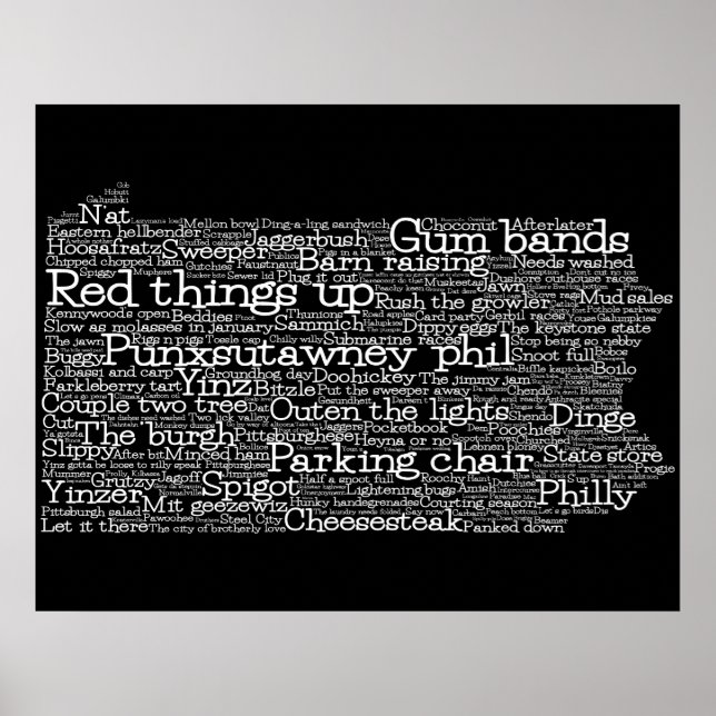 Pennsylvania USA Slang Word Art Map Poster (Front)