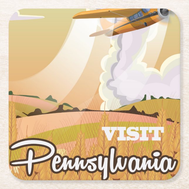 Pennsylvania vintage travel poster square paper coaster (Front)